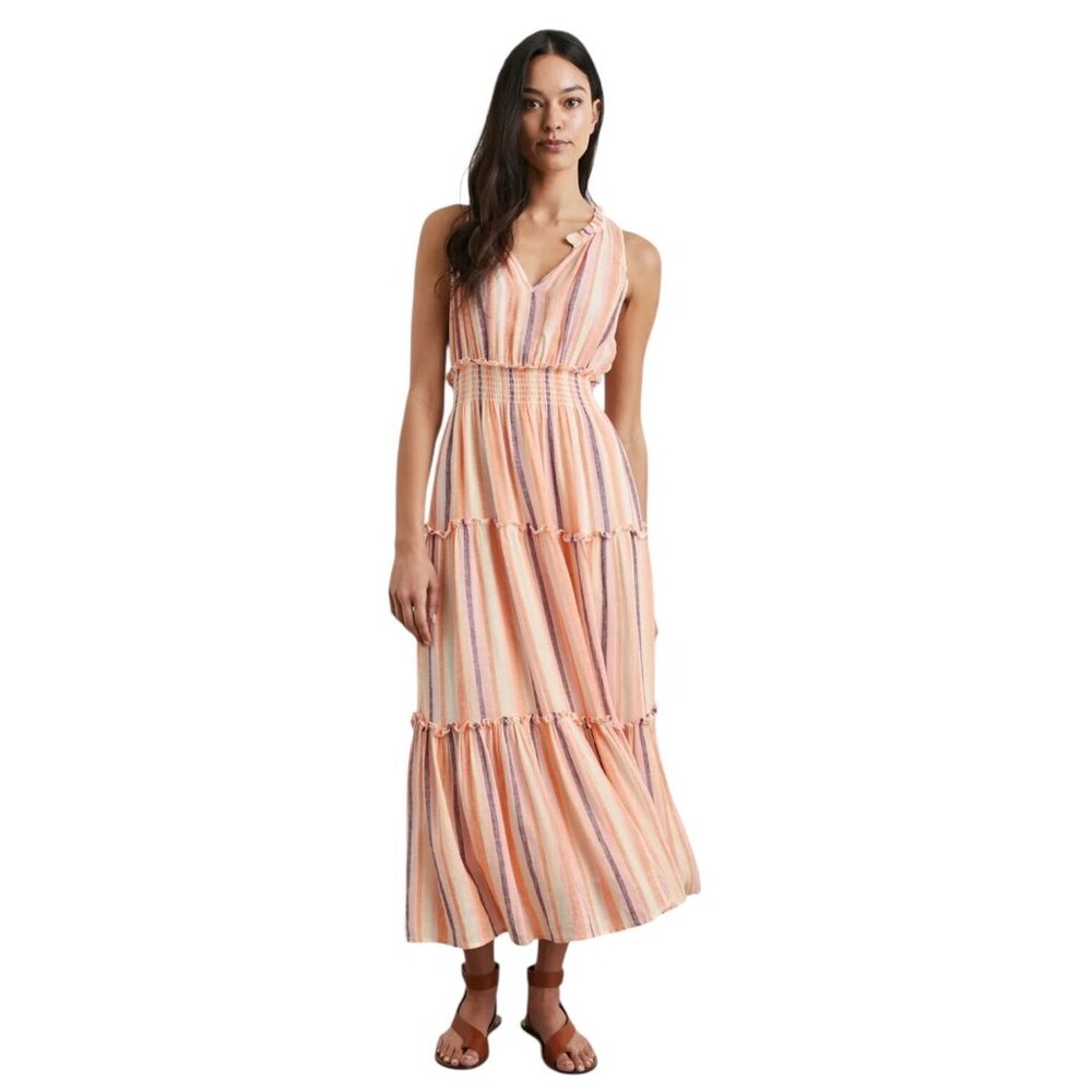 Rails Peach Multi-Stripe Tiered Maxi Dress